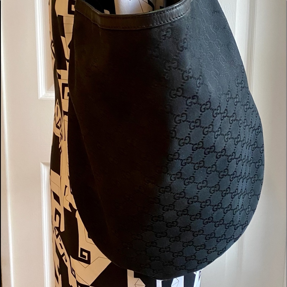 Vintage Gucci Large Black Canvas Logo Hobo Bag